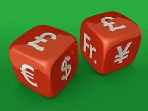 Chance Prints: Red dices with Pound currency sign