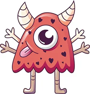 Demon Prints: Red one eye monster icon, cartoon style