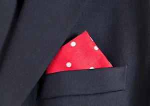 Folded Prints: Red handkerchief in blue blazer