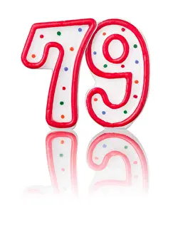 Seventy Prints: Red number 79 with reflection on a white background