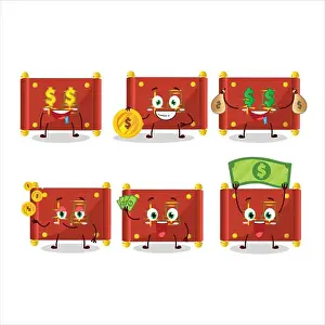 Red paper roll chinese cartoon character with cute emoticon bring money. Vector illustration