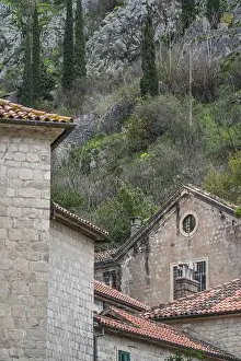 Dense Prints: Red tiled roofs of old historical houses in Kotor Old Town, Montenegro