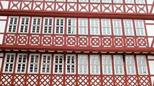 Frankfurt Prints: red and white colorful building facade with windows