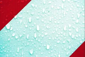 Uneven Prints: red and white stripes, with drops of water