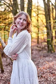 White Dress Prints: redhead girl in white dress in forest