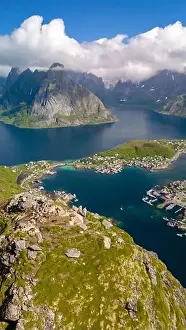 Nordland Prints: Reinebringen Lofoten Norway mountain overlooking a Norwegian fjord
