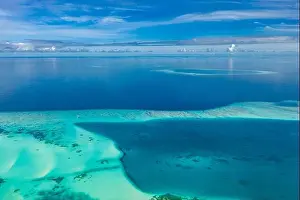 Relaxing seascape with wide horizon of the sky and the sea