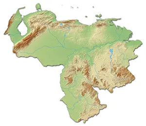 Shady Prints: Relief map of Venezuela with shaded relief