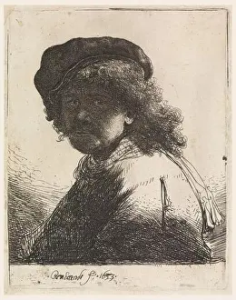 Rembrandt in Cap and Scarf. Self-portrait of the artist