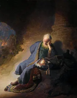 Oil On Panel Prints: Rembrandt van Rijn, Jeremiah Lamenting the Destruction of Jerusalem, painting, 1630