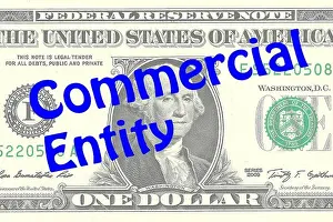 Render illustration of Commercial Entity title on One Dollar bill as a background