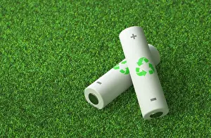 Photovoltaic Prints: Renewable energy concept. Recycling of batteries and accumulators. 3d render
