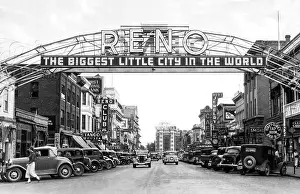 Casinos Prints: Reno, Nevada: c. 1930 A view of Viginia Street in The Biggest Little City In The World