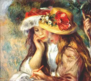 Early 20th Prints: Renoir Pierre-Auguste - Two Girls Reading in a Garden C.1890