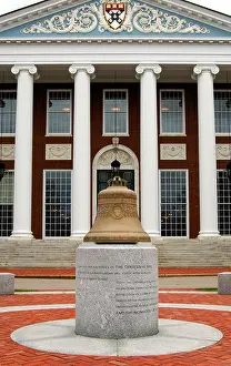 Bells Prints: Replica of the Centennial Bell in front of the Baker Library