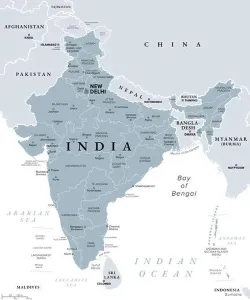 Gray Prints: Republic of India, gray political map