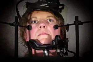Graduate Prints: Research associate in the School of Psychology Cardiff University using a video based eye tracking system Wales UK