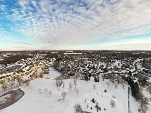 Residental Park in Suburban Neighborhood Winter - drone