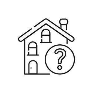 Confusion Prints: Residential building with a question mark line black icon