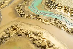 Resin Prints: Resin art with golden colors and glass. Epoxy paint background