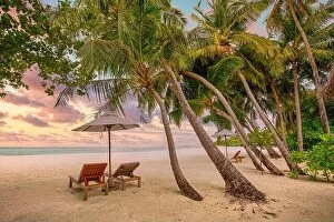 Images Dated 12th December 2018: Resort sea sand beach. Panoramic beach landscape. Inspire tropical shore for couple vacation