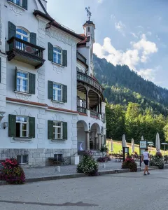 Bavarian Alps Prints: Restaurant Alpenrose am See, Alpenrose next to the lake at Hohenschwangaü Village
