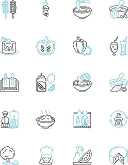 Ethiopian Prints: Restaurant cuisine linear icons set