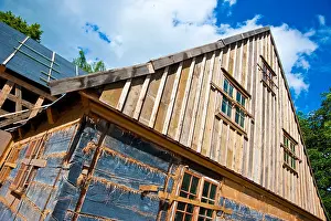 Pomerania Prints: Restauration of half-timbered house under construction at Tujec