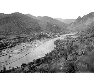Stone Town Prints: Restored 1889 photograph by Lluís Marià Vidal i Carreras showing the town of Gerri de la Sal viewed from the Bresca