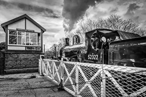 Grayscale Prints: Restored steam locomotive BR 52322 pictured on the level crossing at Ramsbottom on the East Lancashire railway