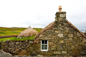 Thatched Prints: Restored traditional croft in the Garenin Blackhouse Village on the Isle of Lewis