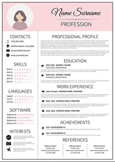 Curriculum Prints: Resume template for women. Modern CV layout with infographic