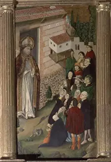 Fifteenth Century Prints: RETABLO DE SAN MARCIAL - SIGLO XV - DETALLE DE SAN MARCIAL PREDICANDO