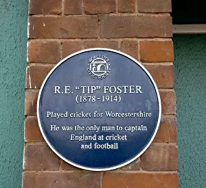 Captain Prints: R.E.'Tip' Foster blue plaque, Worcester, Worcestershire, England, UK