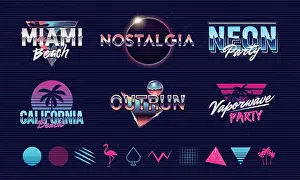 Midnight Prints: Retro 80s logo design. 6 Retro Futuristic logo and 10 retrowave elements