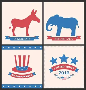 Donkey Prints: Retro Cards for Advertise of United States Political Parties