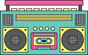 1980 Prints: retro stereo cassette player music recorder