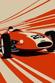 Sleek Prints: A retro-style poster featuring a minimalist race car of the 1950s and 1960s