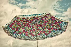 Parasol Prints: Retro styled image of an old parasol with a flower pattern