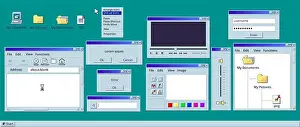 Browser Prints: Retro empty window. Old windows 95 system interface