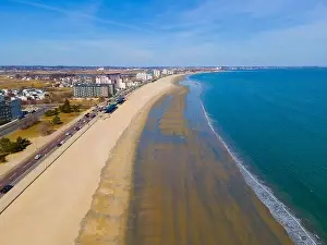 Cape Coast Prints: Revere Beach aerial view and historic coastal area in spring in city of Revere near Boston