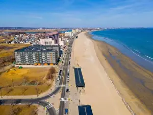 Cape Coast Prints: Revere Beach aerial view and historic coastal area in spring in city of Revere near Boston