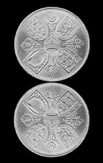 Queen Elizabeth Ii Prints: Reverse of a 1953 crown coin which were issued to commemorate the Coronation of Queen Elizabeth II