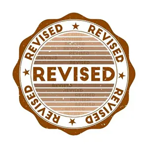 Scratched Prints: Revised badge. Grunge word round stamp with texture in Espresso Martini color theme