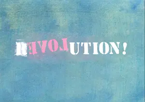 Distressed Prints: revolution - love graffiti logo on textured wall