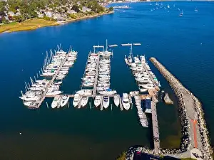 American United Prints: Rhode Island Yacht Club aerial view from Providence River near river mouth to Narragansett Bay in Pawtuxet Village
