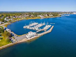 American United Prints: Rhode Island Yacht Club aerial view from Providence River near river mouth to Narragansett Bay in Pawtuxet Village