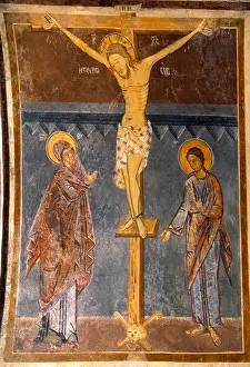 Faith Prints: Rhodes Greece Thari Monastery Fresco Crucifixion Mary & John 1300-1450