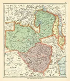 Zimbabwe Prints: Rhodesia Northern/Southern Nyasaland. Zimbabwe Zambia Malawi STANFORD c1925 map