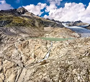 Alpine Summer Prints: The Rhone Glacier, the source of the Rhone River at Furka Pass in the Swiss Alps